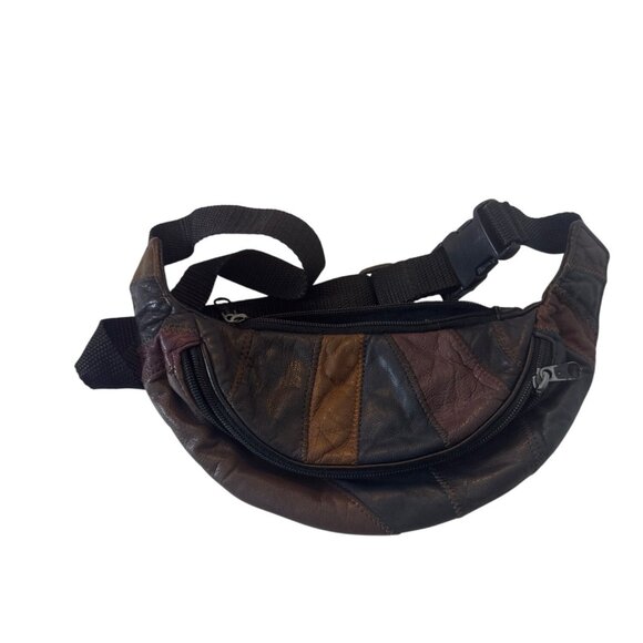 Vintage Leather Patchwork Waist Bag/Fanny Pack With Adjustable Strap & Zipper - Picture 4 of 4